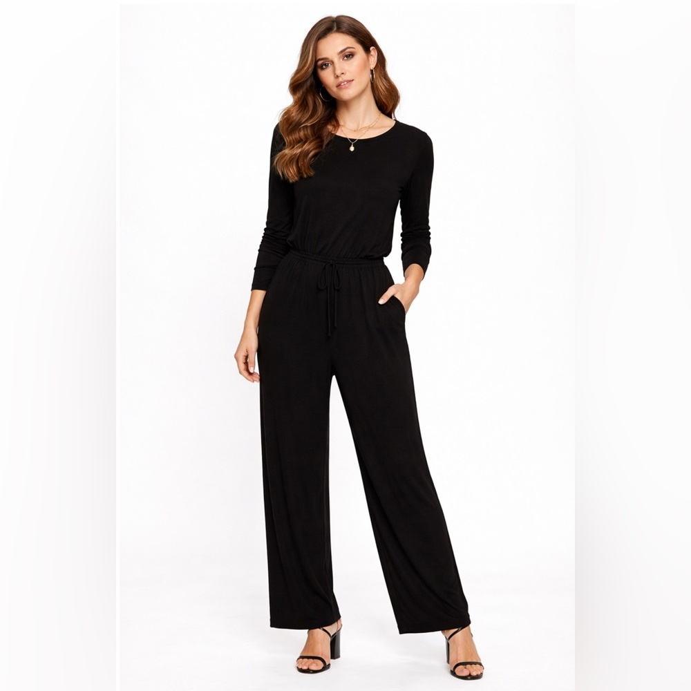Black Jumpsuit Long Sleeves Straight Leg Keyhole Back Womens Size XXL